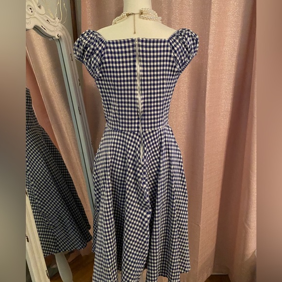 Muxxn Vintage Inspired XL Blue/white plaid,  Short sleeve, A-line dress - Picture 5 of 8